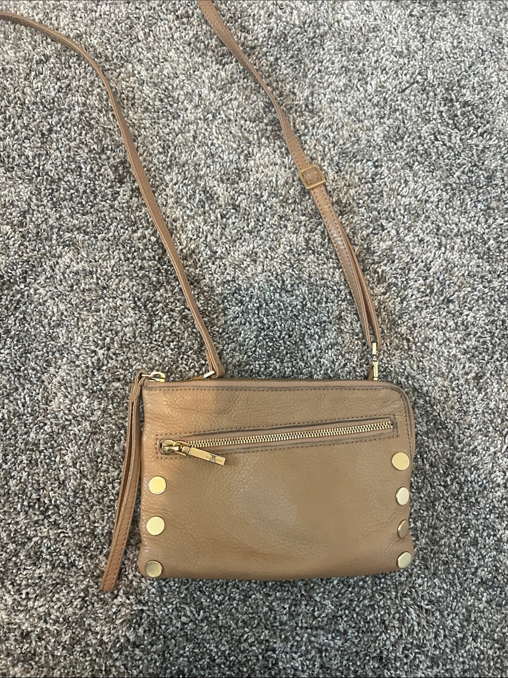 Hammitt Taupe Leather Crossbody with Gold Studs